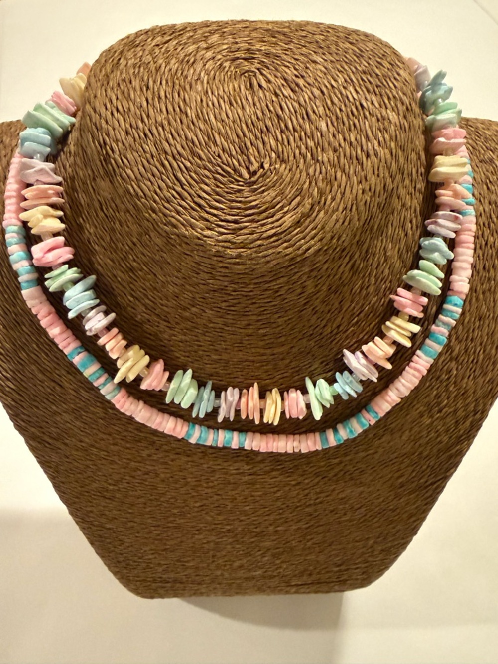 Pastel Multi-Strand Shell Chip Necklace in Pink, Mint & Cream